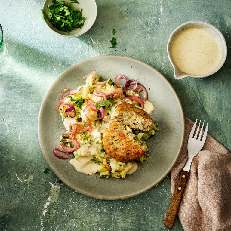 Frikandellen with leek mustard stew